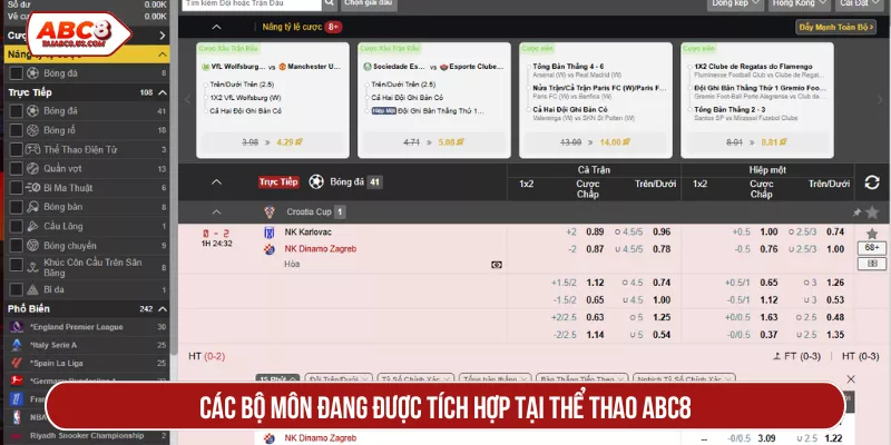 Các bộ môn đang được tích hợp tại Thể Thao ABC8