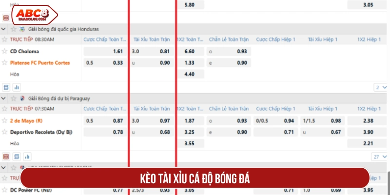 Hình thức cược kèo tài xỉu SABA 