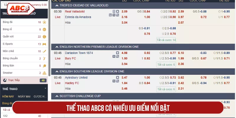 Thể Thao ABC8 có nhiều ưu điểm nổi bật