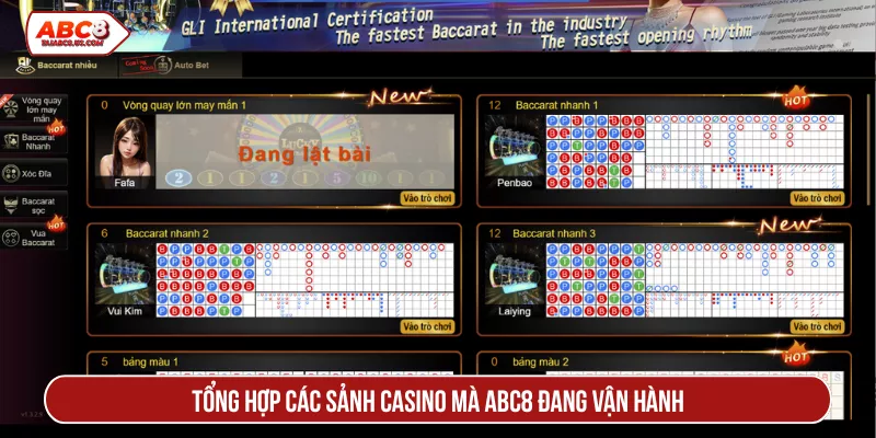 Tổng hợp các sảnh Casino mà ABC8 đang vận hành