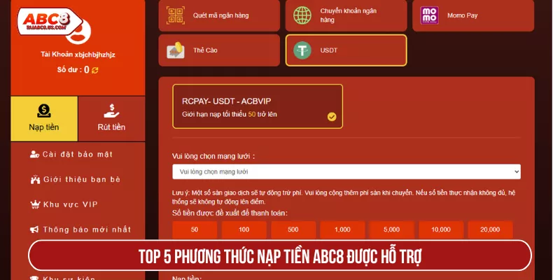 Top 5 phương thức nạp tiền ABC8 được hỗ trợ